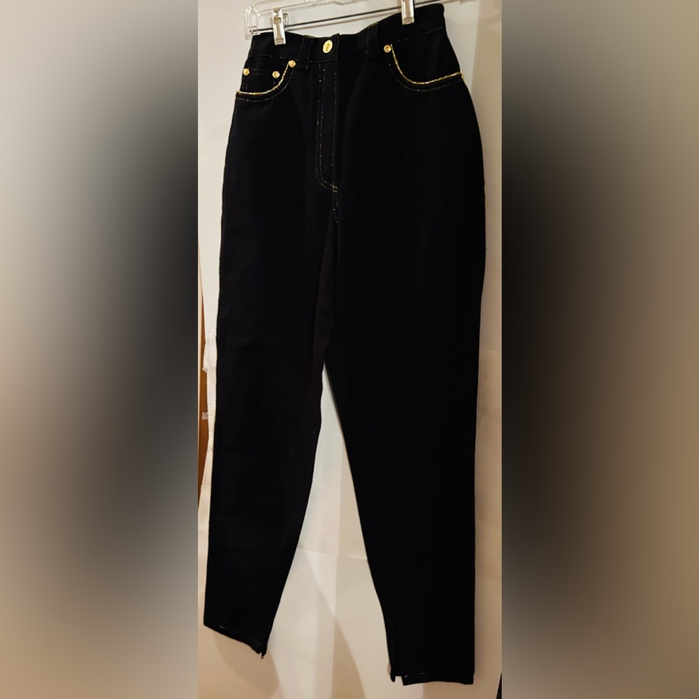 New Versus Versace Black Stretch Jeans Gold Piping size 28/42 Small made Italy